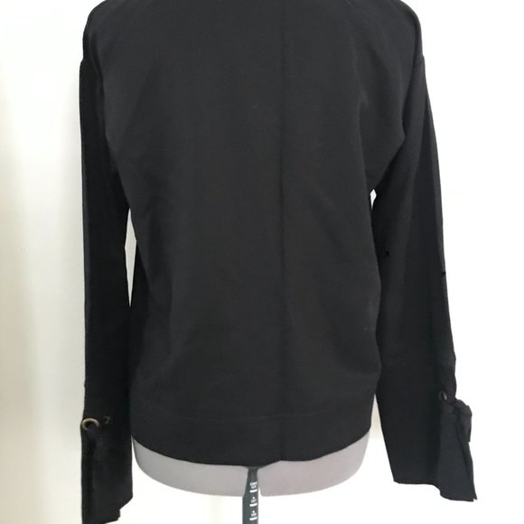 Three Dots Black Tencel Button Down Grommet Tie Wrist Blouse Sz S - Picture 4 of 9